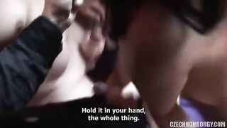 A drunk woman fucks at home with her husband and friends