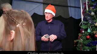 A crowd of old people fucked the beautiful Snow Maiden in public