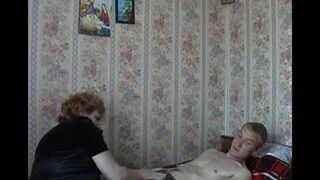 The old woman was caught on a hidden camera with her son
