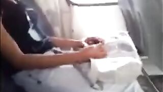 A handsome guy jerked his big dick in front of a hot girl