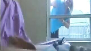A woman peeps on a guy masturbating in the hospital ward