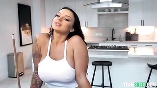Shooting balls for boob shots with a stunning brunette and her big tits