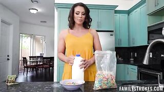 A hot woman is having fun while her man is away at home alone