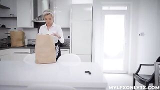 The girl is getting horny with the maids wearing stockings