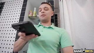 A hot stepmom gets caught up in the heat of the moment in the kitchen