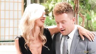 A couple has a hot reunion FFM sex with a gorgeous blonde