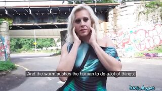 A blonde MILF is getting fucked right in the public area