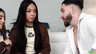 Two girls are having fun with a guy and they all get fucked