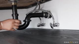 Plumber arrived to fix the pipe and got intimate with the homeowner