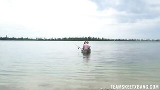 A sexy girl tried to catch a cock outdoors in a bikini