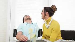 A classy woman from the suburbs gets her dick covered with cum