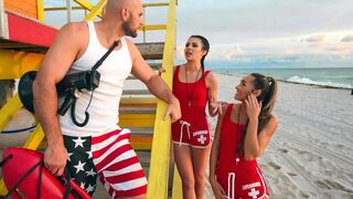 Two lifeguards fucked a girl with a thick dick in her pussy