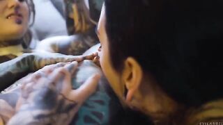 Girl fucked in her ass using a strapon during lesbian sex