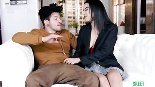 The girl next door has a big dick in her skirt