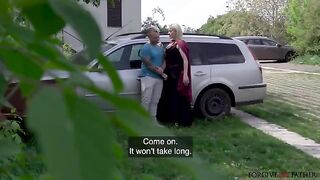 Hot unexpected blondie MILF sex in the car, a real close-up orgasmic action