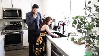 The babysitter has a fantasy, which she fulfills on the kitchen table