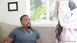 Two girlfriends are fucking with a black guy in an FFM scene