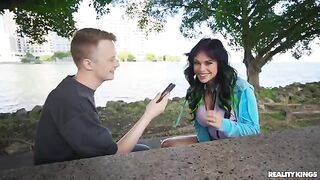 No persuasion was needed for the brunette to have sex in the car
