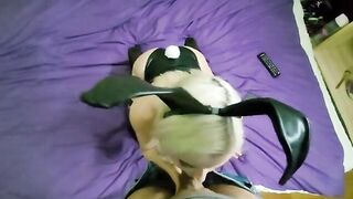 A bunny girl sucks cock and balls passionately