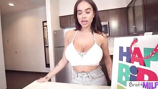 Busty stepmom Victoria June gets a sex toy and birthday sex