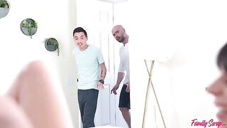 A girl is having fun with guys in an indecent way