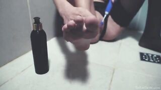 Girl washes her pussy in the shower and plays with sex toys