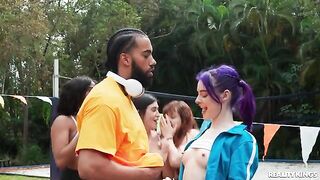 A hot girl is fucking on nature with her boyfriend