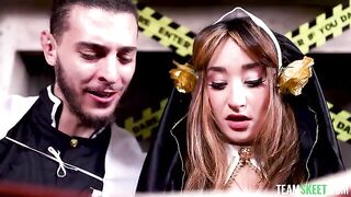 The cute girl was fucked on All Saints' Day
