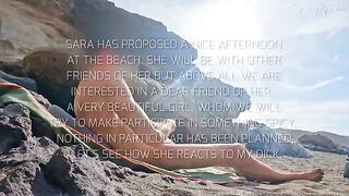 Two hot girls met a guy who was jerking off on the nude beach