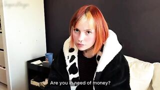 A beautiful girl has sex with her boyfriend, looking innocent