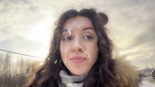 A man had a semen on his face while walking around with verified amateurs