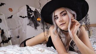 A cute witch is waiting for the magic of sex on Halloween