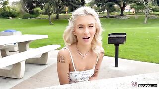 The blondie checks if the cock fits her tight pussy