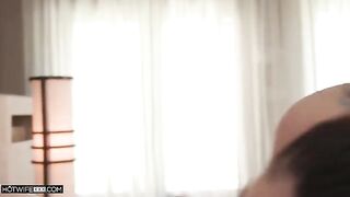 One second before orgasm - a girl finishes on her big boobs
