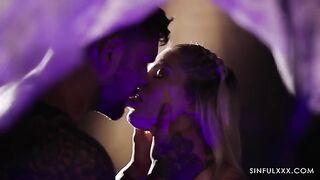 A man is getting his dick sucked while his girlfriend is getting fucked