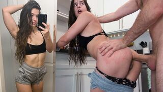 First-time anal sex leads to multiple orgasms for the brunette