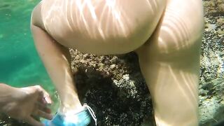Wild sex on the sea bed, amazing anal creampie underwater