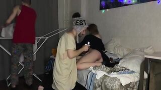 Two guys fucked a girl in a threesome at a party