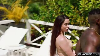 Great combination of sex with a brunette and two guys