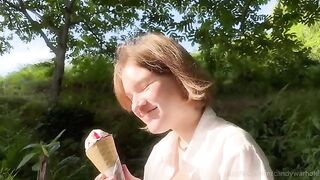 Don't lick the ice cream, suck my dick instead. A typical nympho behavior!