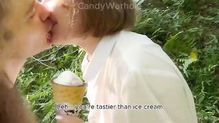 Don't lick the ice cream, suck my dick instead. A typical nympho behavior!