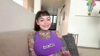 A girl with a split tongue fucks without condoms