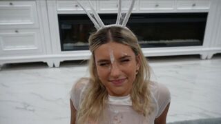 A cute girl got a face design for Halloween and she had to lick it off