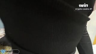 Busty brunette got cum on her leather skirt - HD