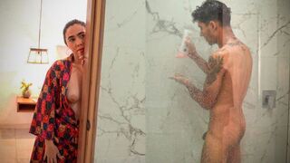 The hot stepmom washed her husband’s sperm from the body of her stepson in the shower