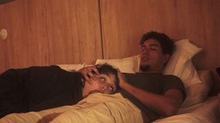 The lazy guy barely moved, but the girl made a deep blowjob