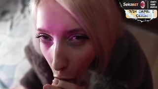 A man fucked a street whore in her fur coat, finishing on her chin