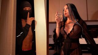 The burglar aimed for safe, but got the busty housewife's tight pussy instead