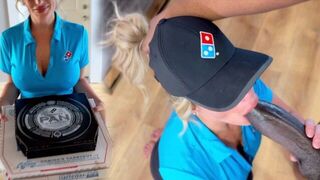 A pizza delivery girl gets a huge black sausage and her face is covered with cum