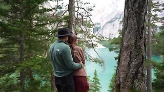 A passionate couple making love right in the forest